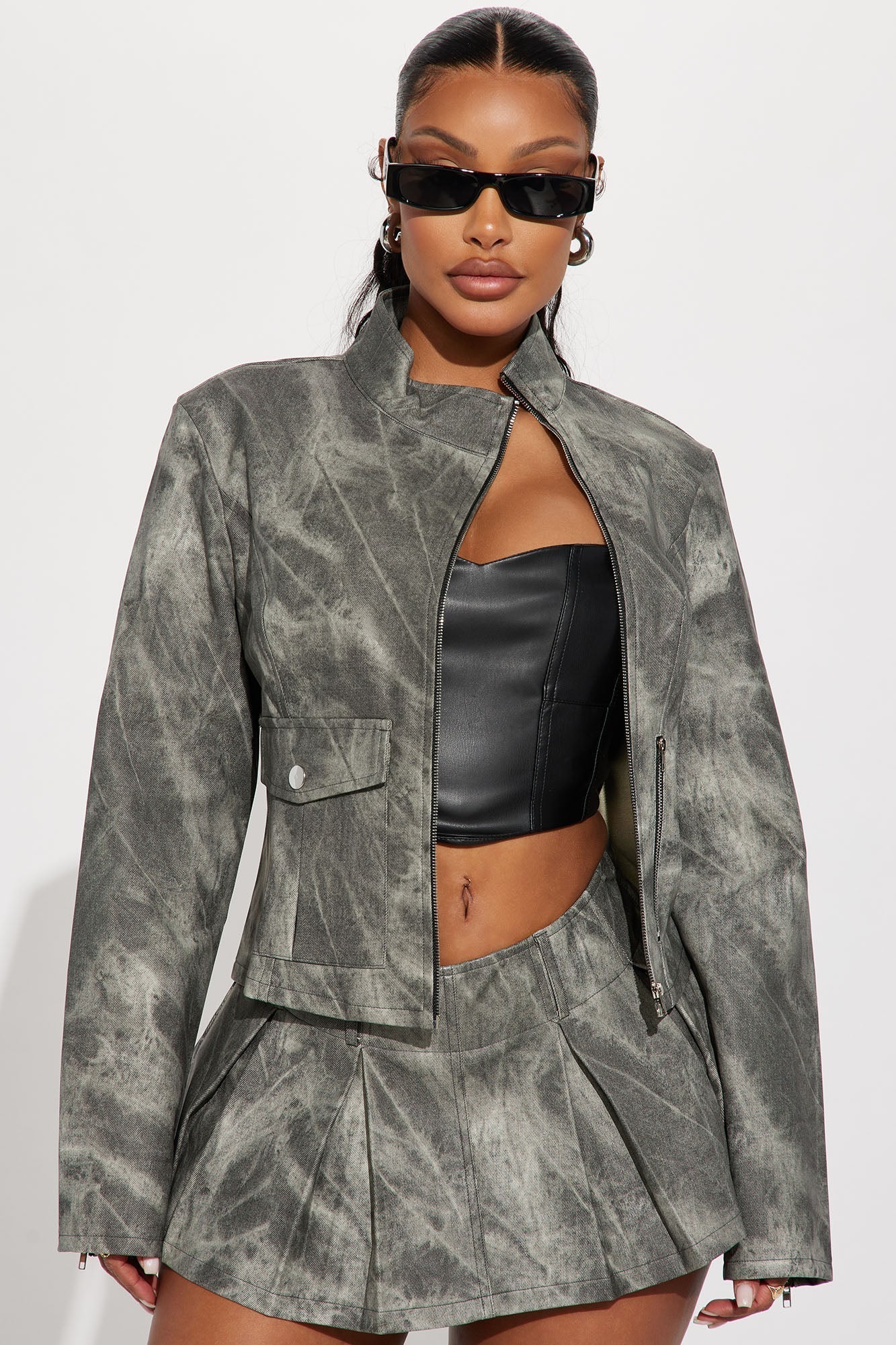 Leather Jacket - Charcoal/Combo
