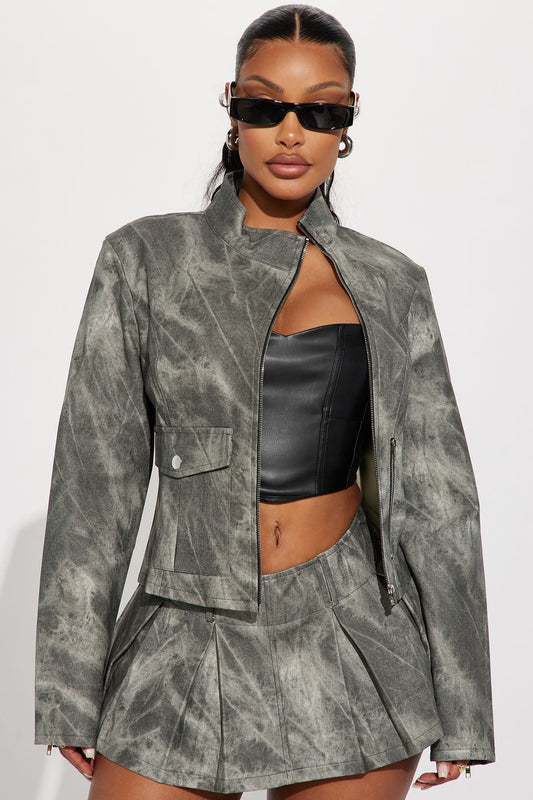 Leather Jacket - Charcoal/Combo